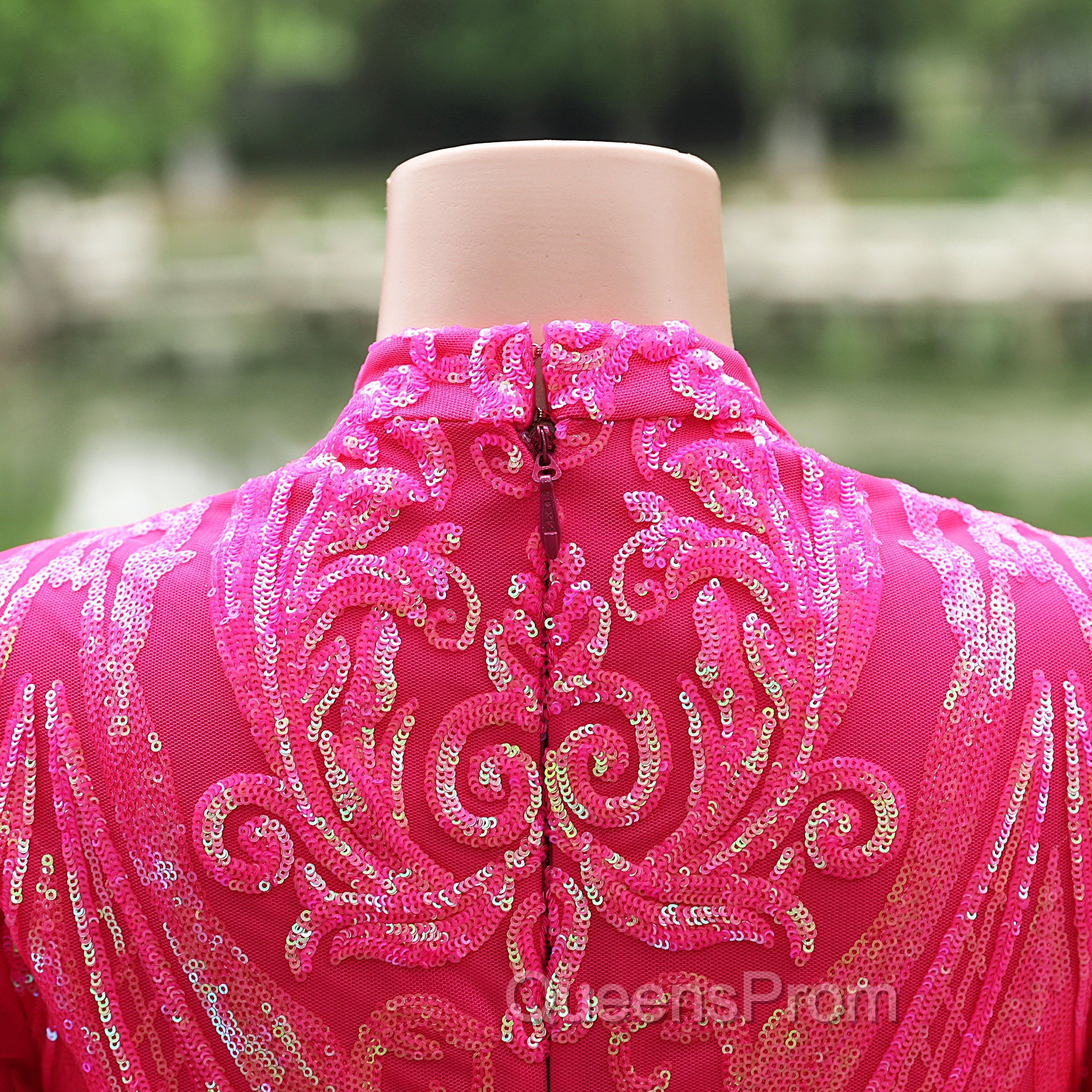 Elegant Hot Pink Mermaid Evening Prom Dress Sequin Evening Party Dress Pageant Dress for Women