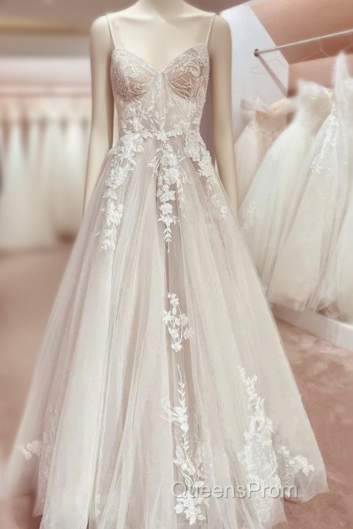Elegant Italian Noodle Strap A-Line Lace Wedding Bridal Dress Main image