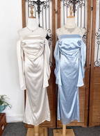 Elegant Ivory Halter Off-The-Shoulder Slim-Fit Satin Long Classy Prom Dress