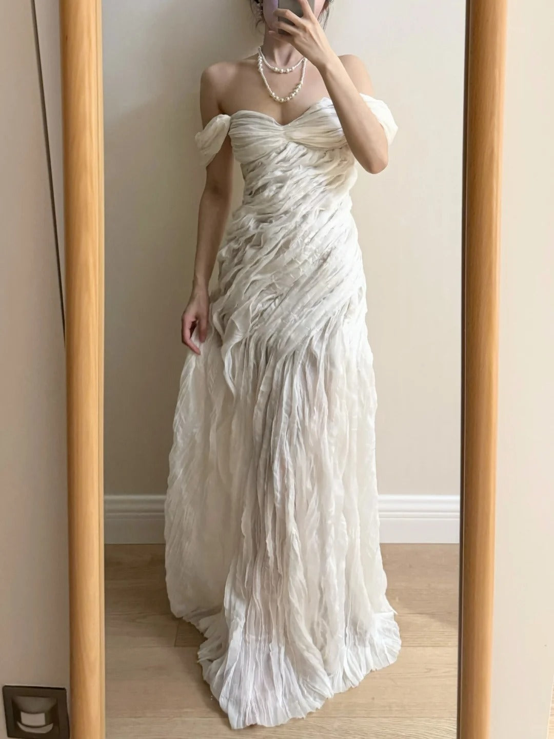 Elegant Ivory Pleated Satin Long Classy Prom Dress