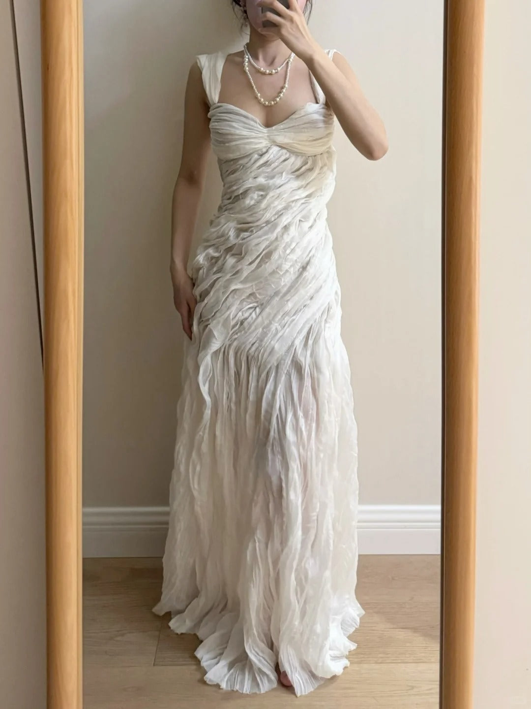 Elegant Ivory Pleated Satin Long Classy Prom Dress