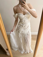 Elegant Ivory Pleated Satin Long Classy Prom Dress