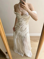 Elegant Ivory Pleated Satin Long Classy Prom Dress