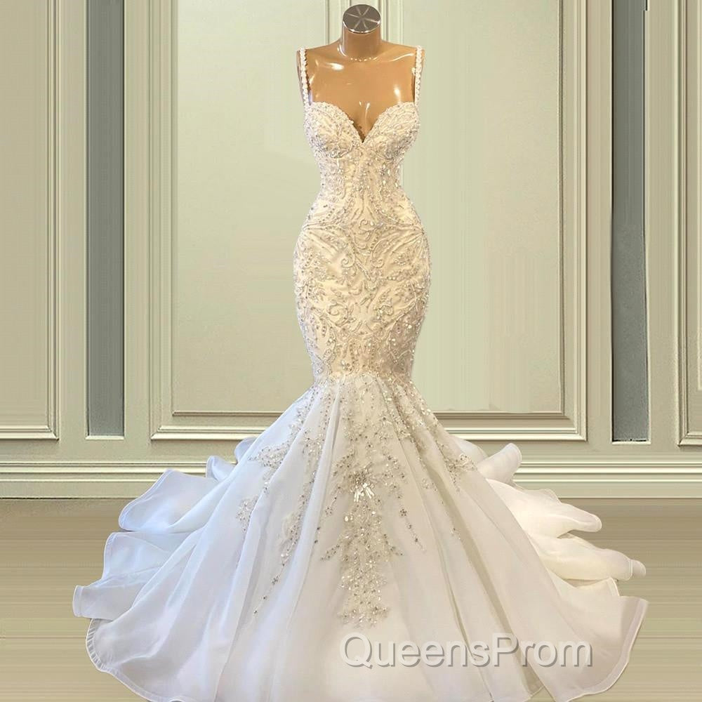 Elegant Ivory Spaghetti straps Sleeveless Mermaid Wedding Dress