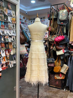 Elegant Ivory Strapless Fitted Waist Feather Lace A-Line Classy Prom Dress