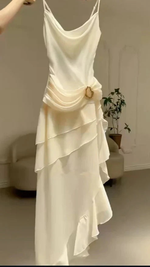 Elegant Ivory Straps Sheath Vintage Long Classy Evening Party Dress Main image