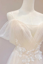 Elegant Ivory Tulle with Lace Long Off Shoulder Party Dress A-line Evening Prom Dress Evening Prom Dress shops