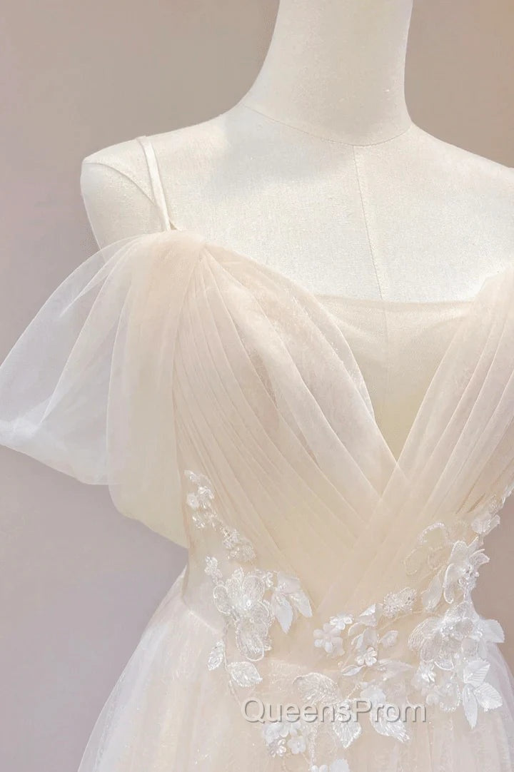 Elegant Ivory Tulle with Lace Long Off Shoulder Party Dress A-line Evening Prom Dress Evening Prom Dress shops