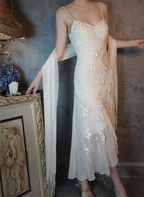 Elegant Ivory Mermaid V-Neck Thin Straps 3D Floral Chiffon Long Classy Prom Dress