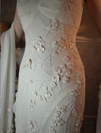 Elegant Ivory Mermaid V-Neck Thin Straps 3D Floral Chiffon Long Classy Prom Dress