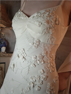 Elegant Ivory Mermaid V-Neck Thin Straps 3D Floral Chiffon Long Classy Prom Dress
