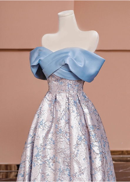 Elegant Jacquard Satin Off-The-Shoulder Long Classy Prom Dress