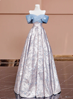 Elegant Jacquard Satin Off-The-Shoulder Long Classy Prom Dress