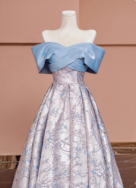 Elegant Jacquard Satin Off-The-Shoulder Long Classy Prom Dress