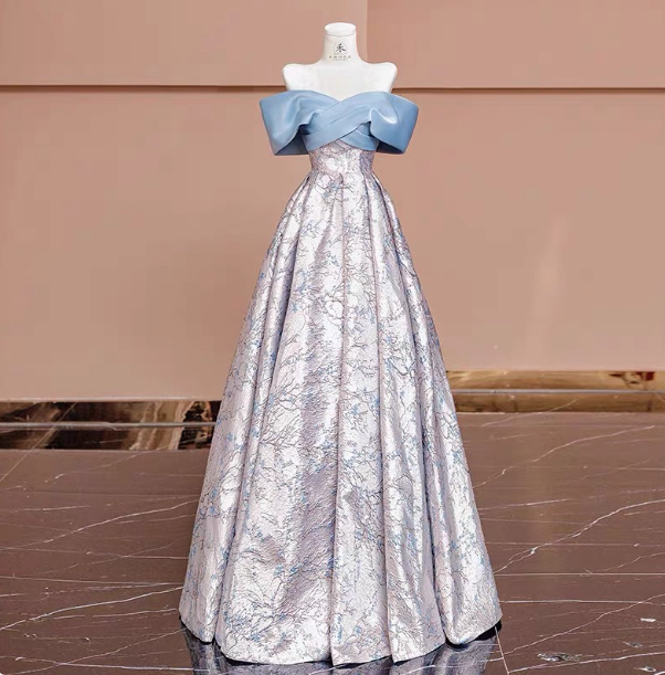 Elegant Jacquard Satin Off-The-Shoulder Long Classy Prom Dress