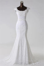 Elegant Jewel Long Lace Mermaid Wedding Gown With Appliques