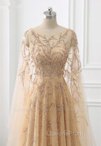 Elegant Jewel Long Sleevess Ruffle Evening Prom Dress with Beadings On Sale
