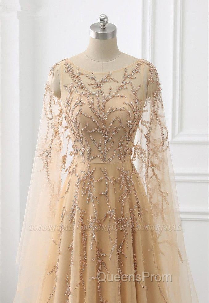Elegant Jewel Long Sleevess Ruffle Evening Prom Dress with Beadings On Sale