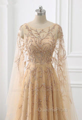 Elegant Jewel Long Sleevess Ruffle Evening Prom Dress with Beadings On Sale