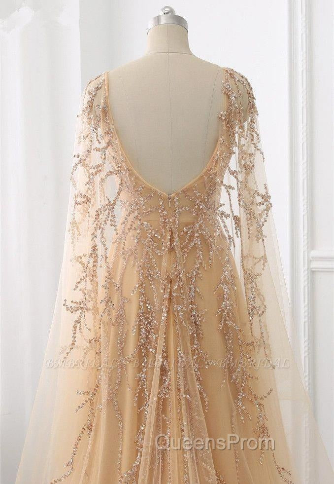 Elegant Jewel Long Sleevess Ruffle Evening Prom Dress with Beadings On Sale