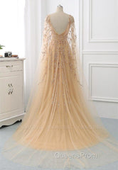 Elegant Jewel Long Sleevess Ruffle Evening Prom Dress with Beadings On Sale
