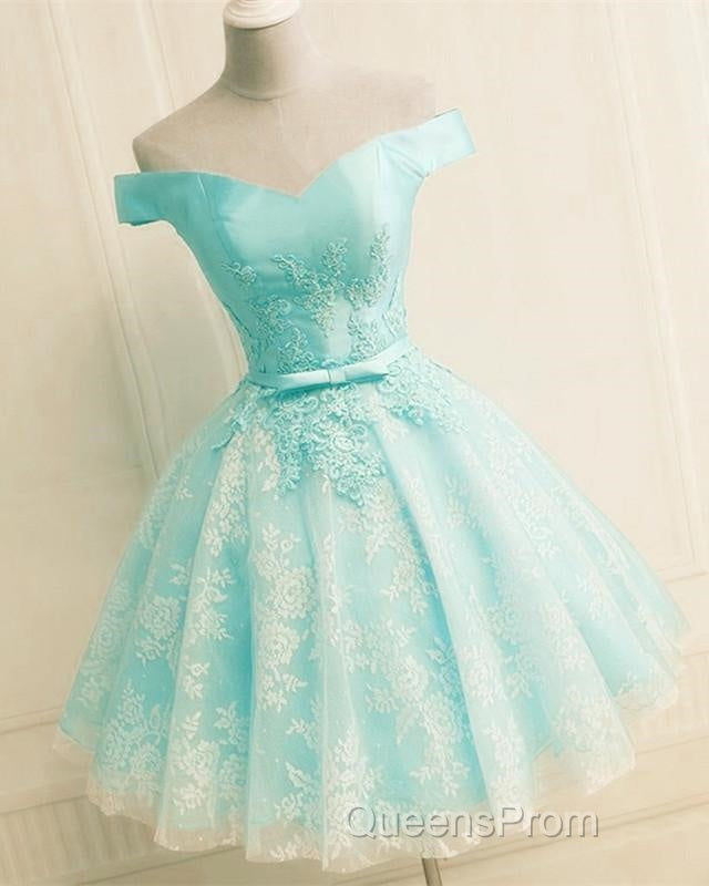 Elegant Lace Appliques Satin Off The Shoulder Homecoming Dress Short Secondary image