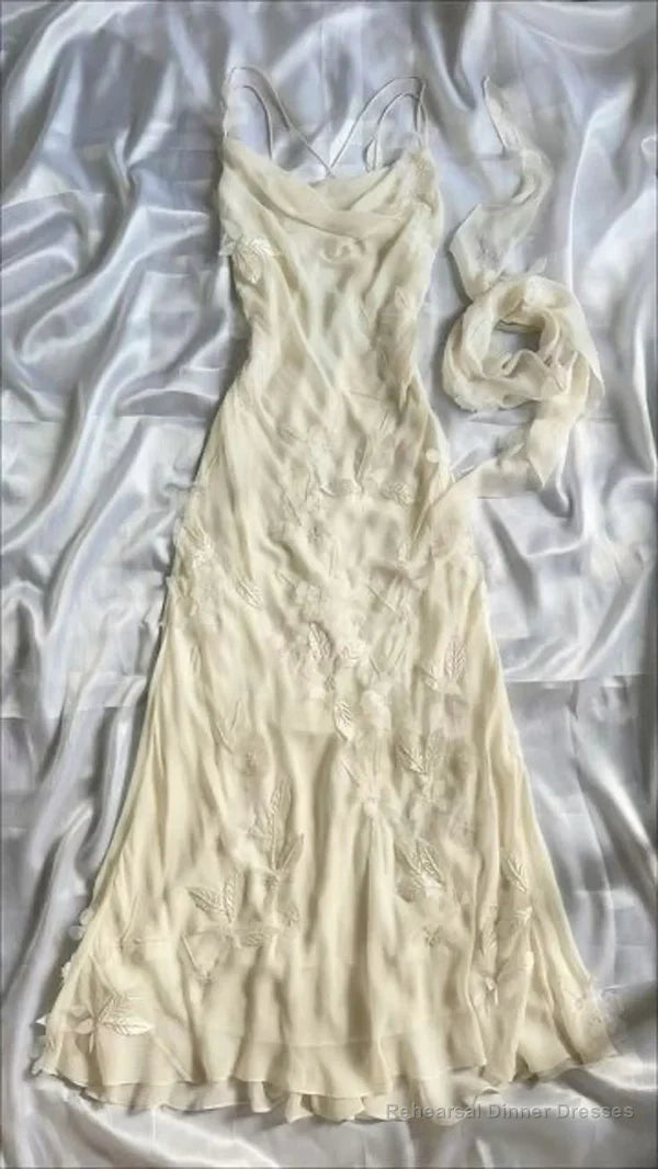 Elegant  Lace Flowers Long Prom Dress Ivory Evening Dress Main image