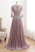 Elegant Lace Jewelry Collar With 3/4 Sleeves Mother Of The Bride Dress