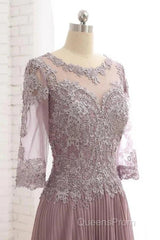Elegant Lace Jewelry Collar With 3/4 Sleeves Mother Of The Bride Dress