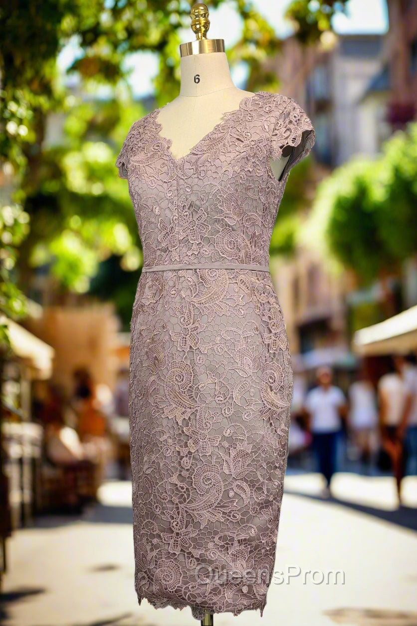 Elegant Lace V-neck Cap Sleeves Mother of the Bride Dress with Sash Secondary image