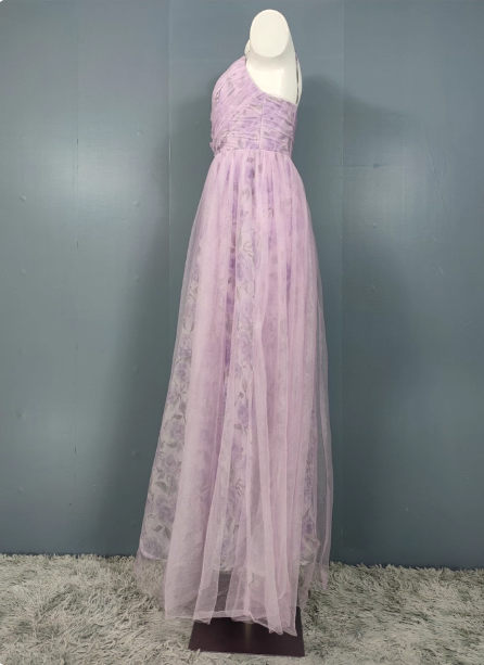 Elegant Lavender A-Line V-Neck Spaghetti Strap Tulle Long Classy Prom Dress