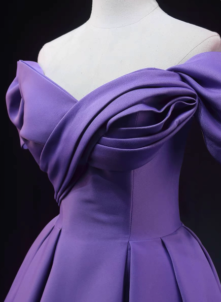 Elegant Lavender Off-The-Shoulder Ruffled Satin Long Classy Prom Dress Secondary image
