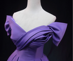 Elegant Lavender Off-The-Shoulder Ruffled Satin Long Classy Prom Dress