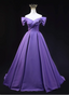 Elegant Lavender Off-The-Shoulder Ruffled Satin Long Classy Prom Dress