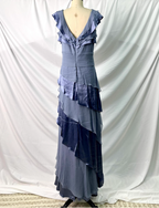 Elegant Layered Gradient Gray-Blue Slim-Fit V-Neck Ruffled Tiered Chiffon Long Classy Prom Dress