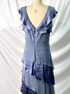 Elegant Layered Gradient Gray-Blue Slim-Fit V-Neck Ruffled Tiered Chiffon Long Classy Prom Dress