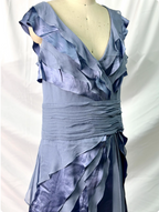 Elegant Layered Gradient Gray-Blue Slim-Fit V-Neck Ruffled Tiered Chiffon Long Classy Prom Dress