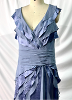 Elegant Layered Gradient Gray-Blue Slim-Fit V-Neck Ruffled Tiered Chiffon Long Classy Prom Dress
