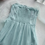 Elegant Light Blue A-Line Square Neck Tulle Long Classy Prom Dress Bridesmaid Dress