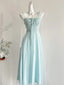 Elegant Light Blue A-Line Square Neck Tulle Long Classy Prom Dress Bridesmaid Dress