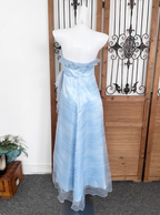 Elegant Light Blue A-Line Strapless Ruffled Tulle Long Classy Prom Dress
