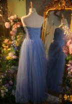Elegant Light Blue A-Line Sweetheart Neckline Lace Tulle Long Classy Prom Dress