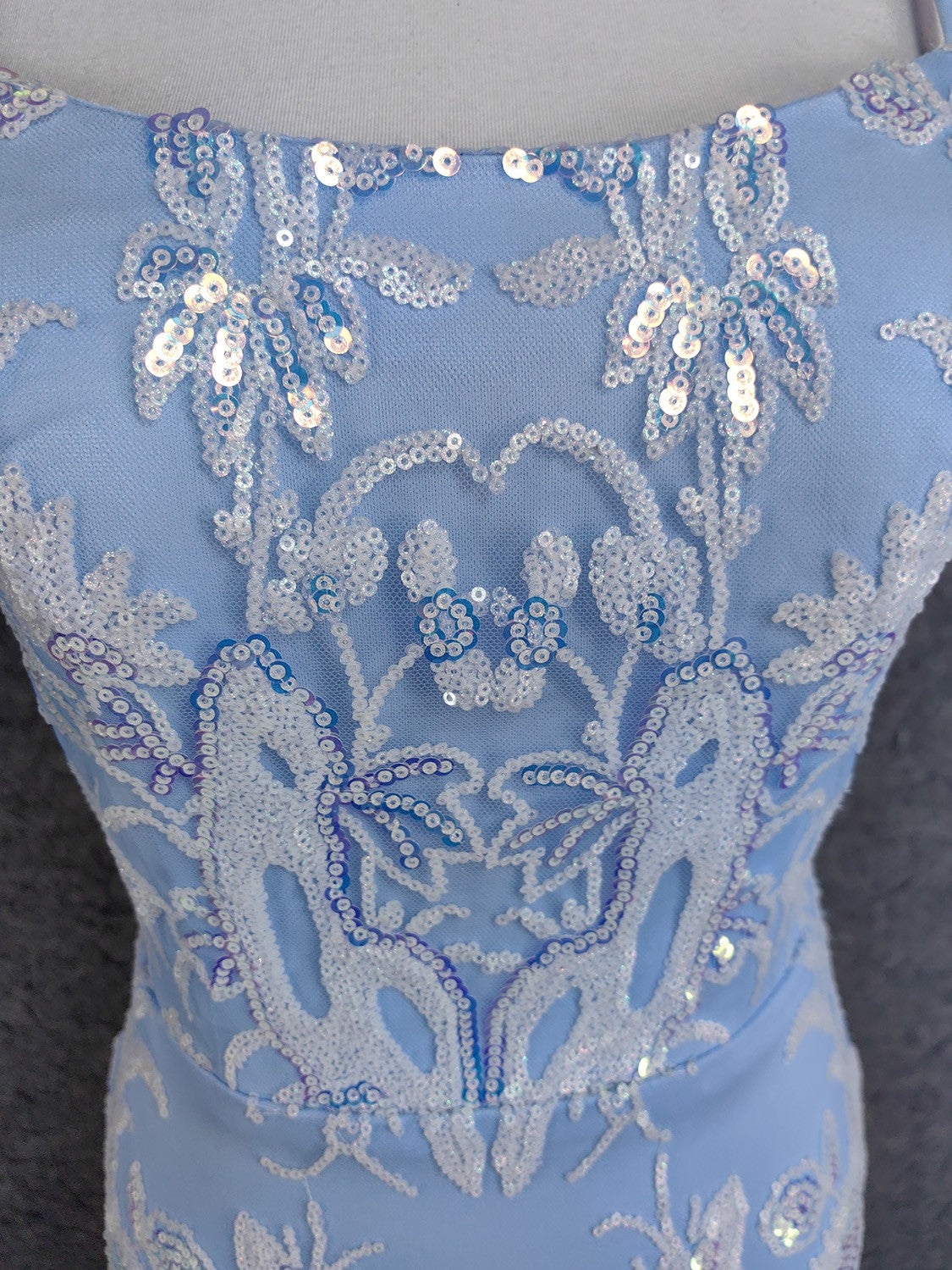 Elegant Light Blue Square Neck Spaghetti Strap Mermaid Sequin Tulle Long Classy Prom Dress