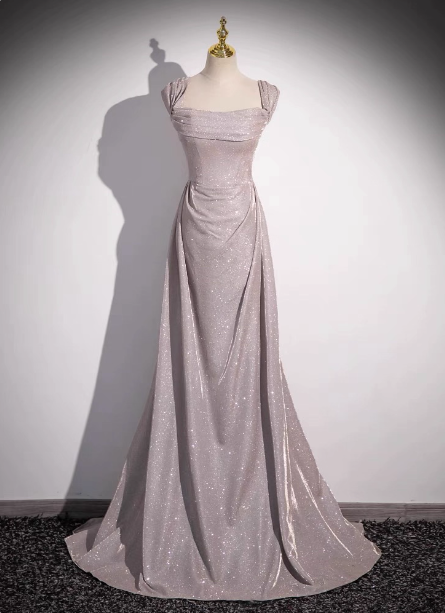 Elegant Light Gray-Pink Mermaid Glitter Satin Long Classy Prom Dress Secondary image