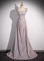 Elegant Light Gray-Pink Mermaid Glitter Satin Long Classy Prom Dress
