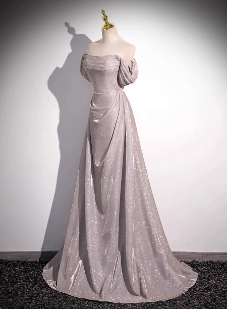Elegant Light Gray-Pink Mermaid Glitter Satin Long Classy Prom Dress