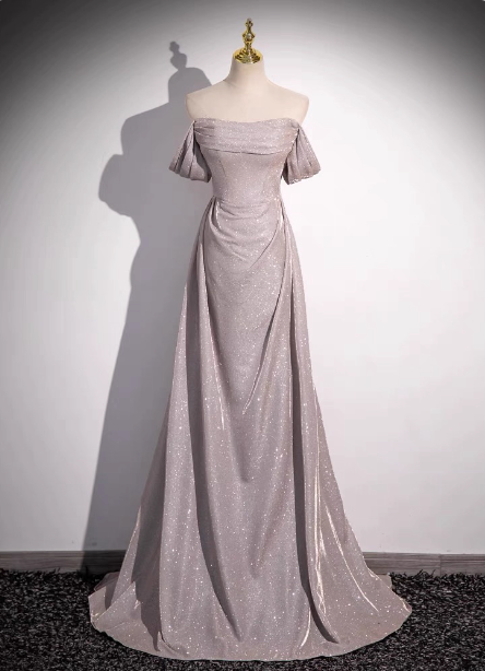 Elegant Light Gray-Pink Mermaid Glitter Satin Long Classy Prom Dress
