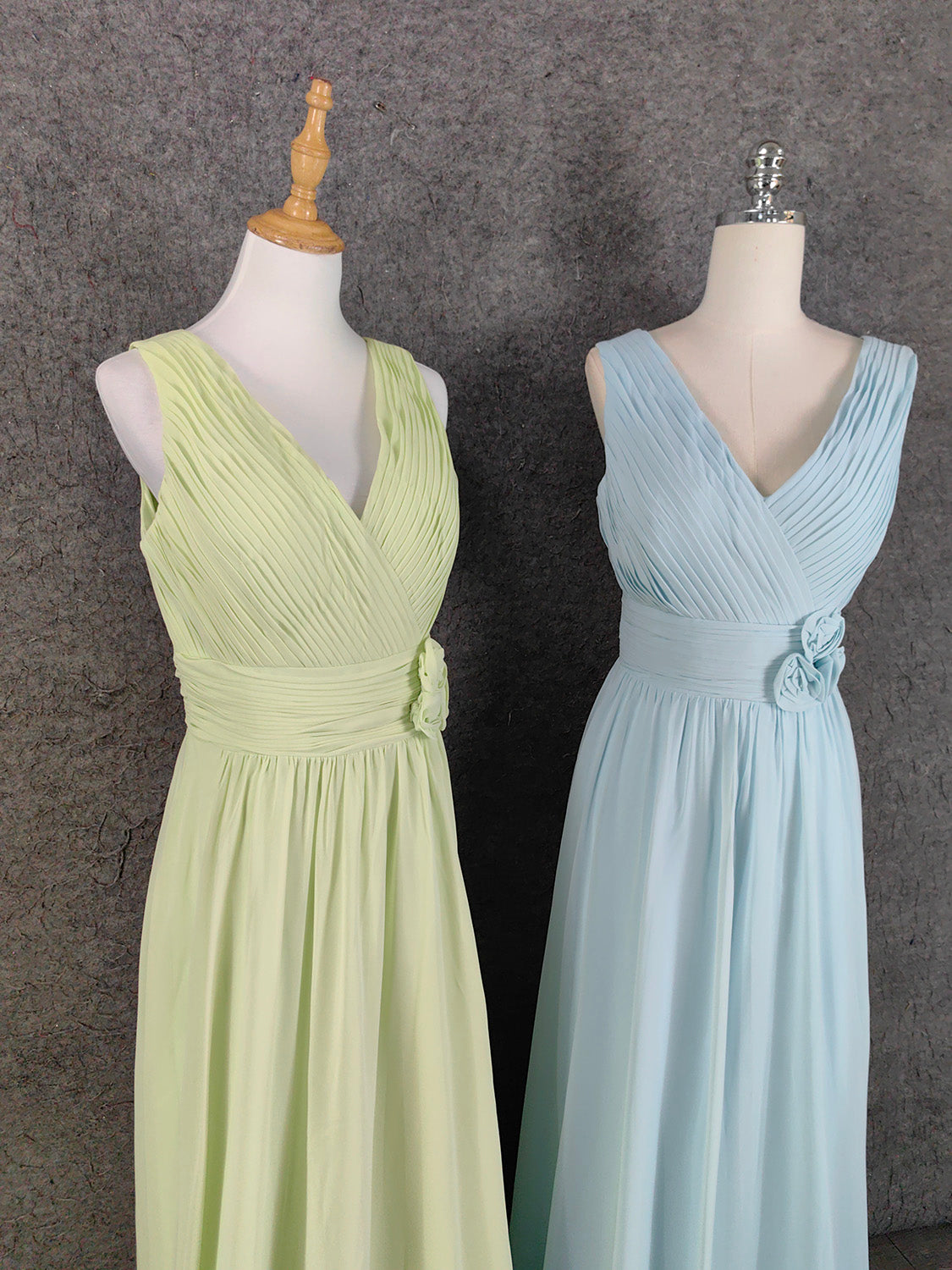 Elegant Light Green A-Line V-Neck Sleeveless Ruffled Chiffon Long Classy Prom Dress