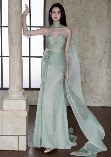 Elegant Light Mint Green Sweetheart Neck 3D Floral Split Chiffon Classy Prom Dress