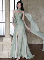 Elegant Light Mint Green Sweetheart Neck 3D Floral Split Chiffon Classy Prom Dress